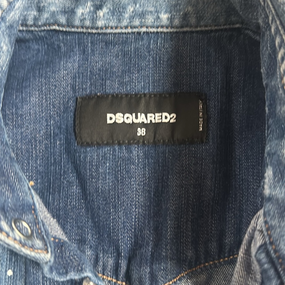 DSQUARED DISTRESSED FITTED DENIM JEAN SHIRT - Picture 2 of 3